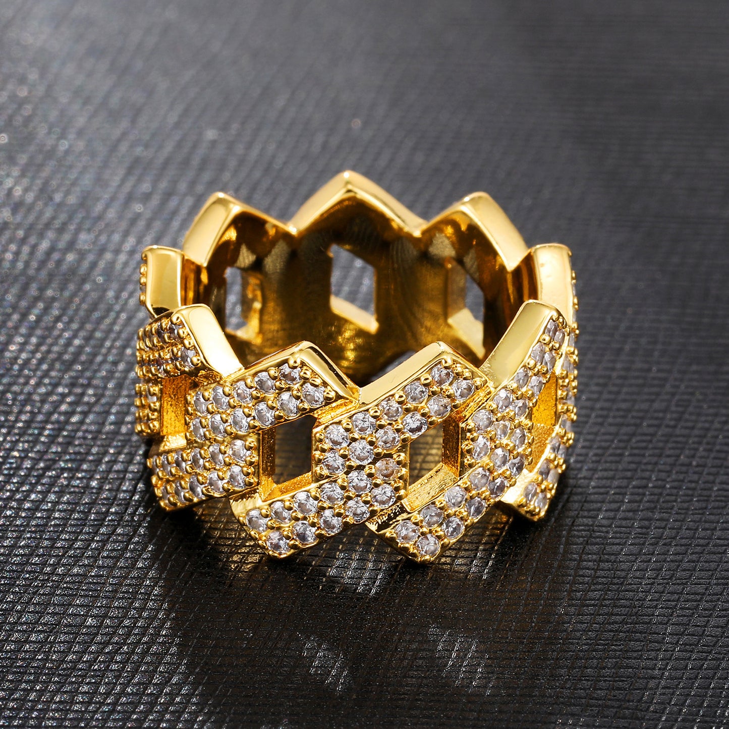 14K Gold Iced Out Prong Ring