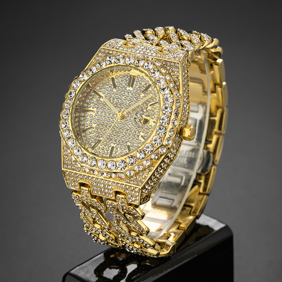 Iced Diamond Cuban Link Chain Quartz Clock