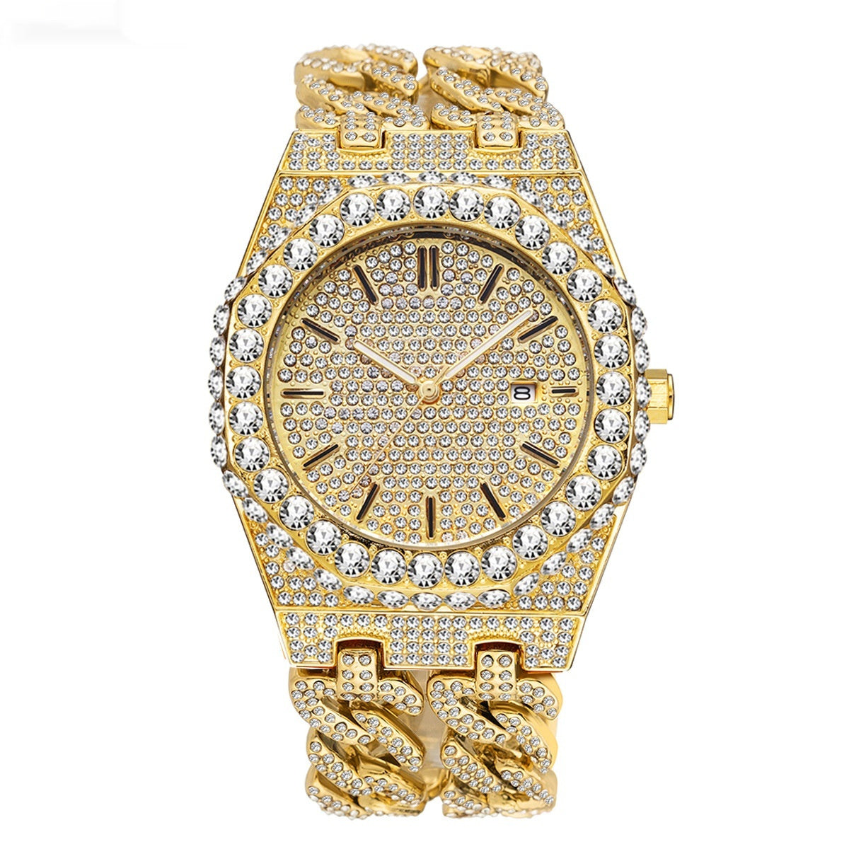 Iced Diamond Cuban Link Chain Quartz Clock