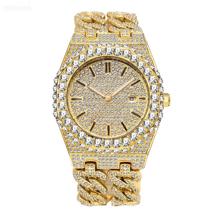 Iced Diamond Cuban Link Chain Quartz Clock