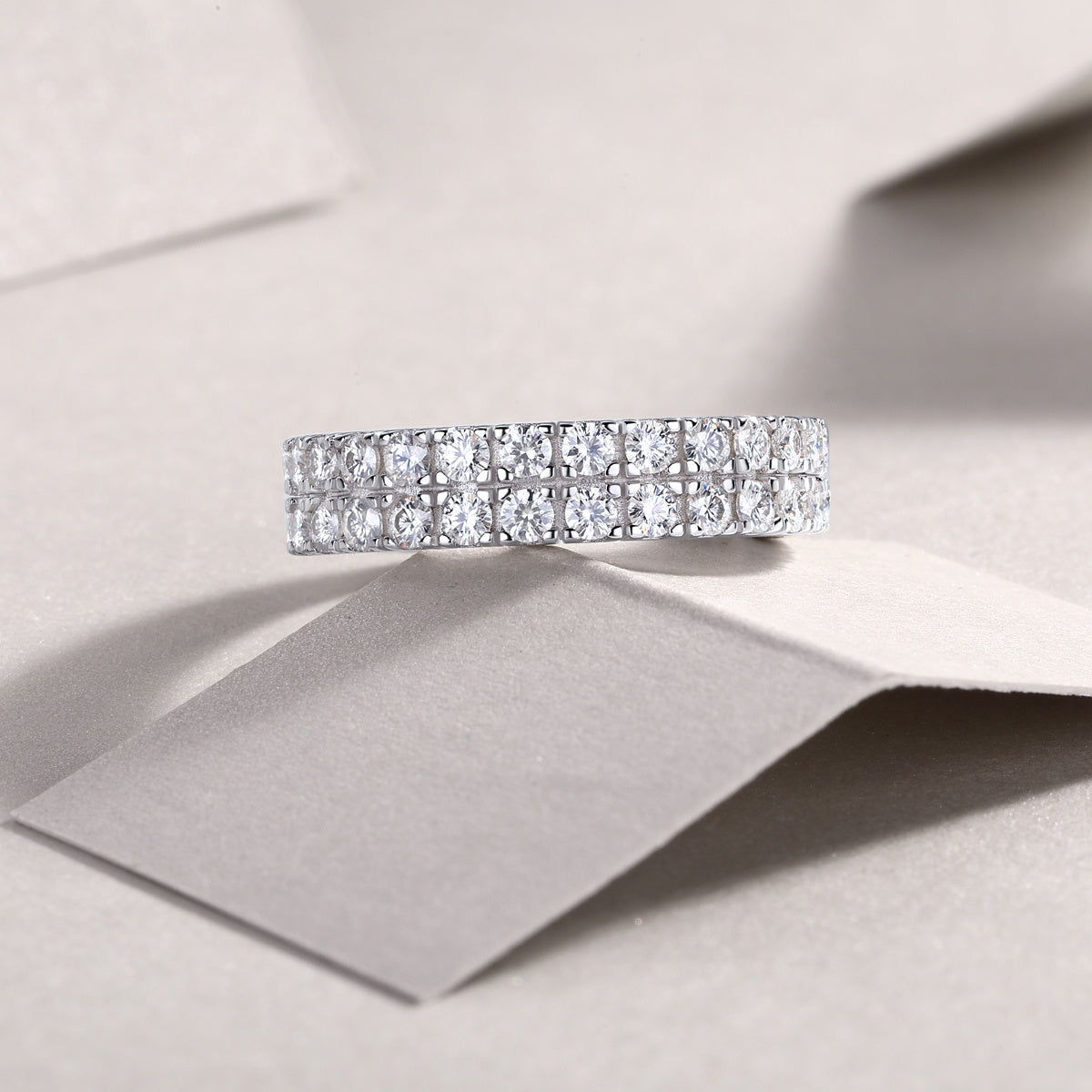 Multi-row Diamond Ring Moissanite Silver Ring
