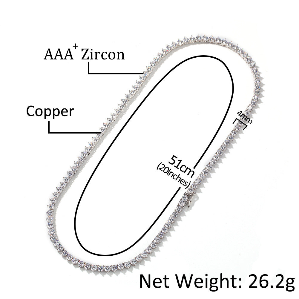 Three Prong Set  Single Row Diamond Tennis Chain
