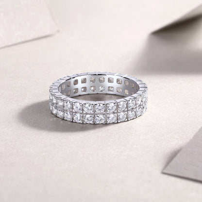 Multi-row Diamond Ring Moissanite Silver Ring
