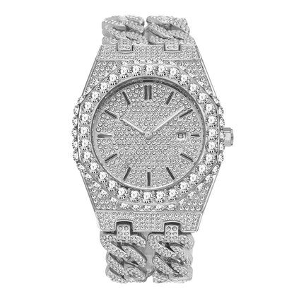 Iced Diamond Cuban Link Chain Quartz Clock