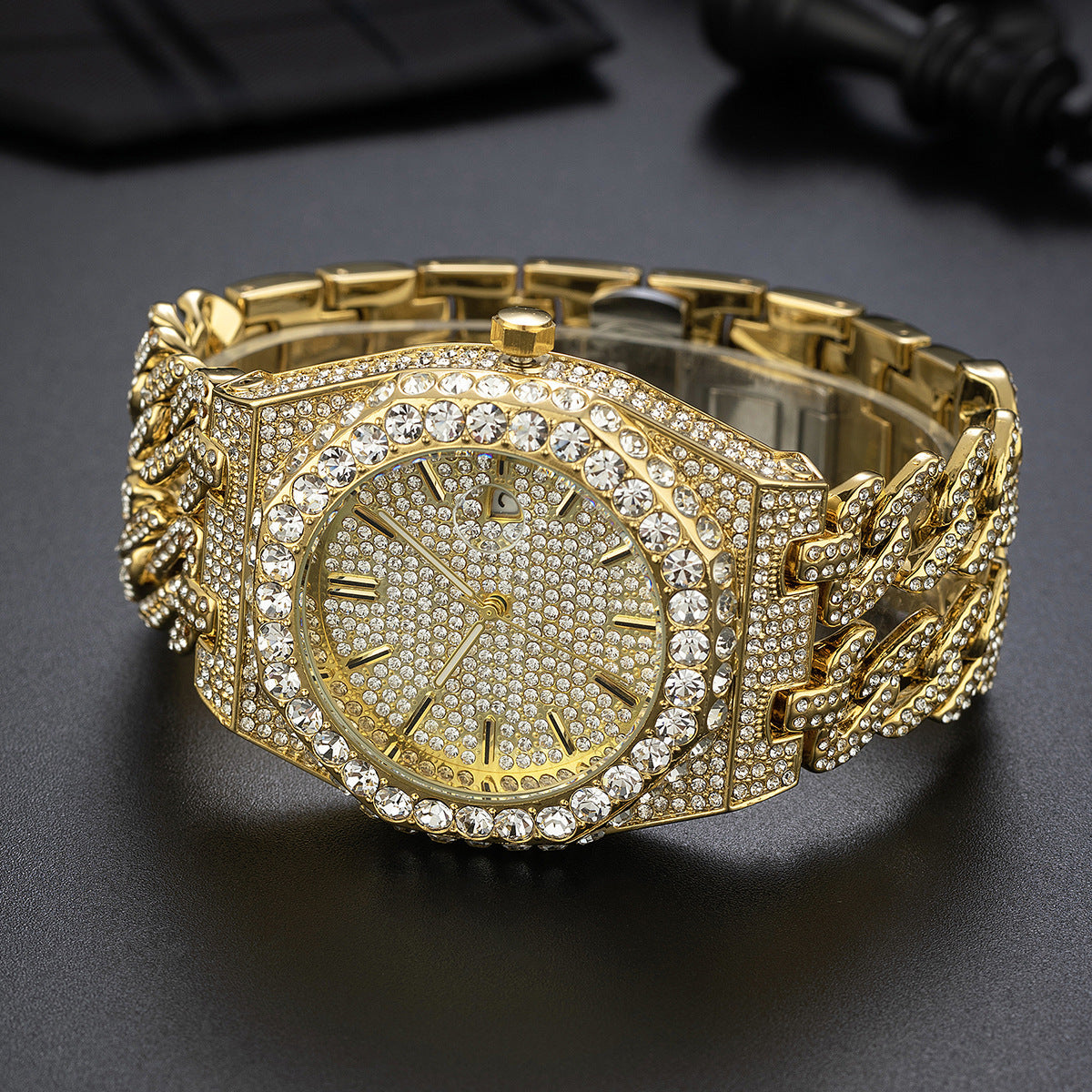 Iced Diamond Cuban Link Chain Quartz Clock