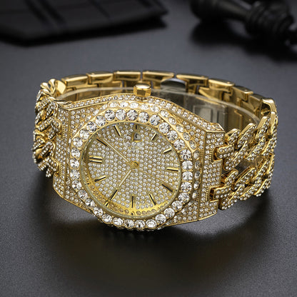 Iced Diamond Cuban Link Chain Quartz Clock